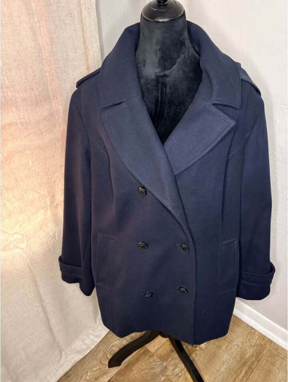 Attention Navy Blue Double-Breasted Peacoat 2X